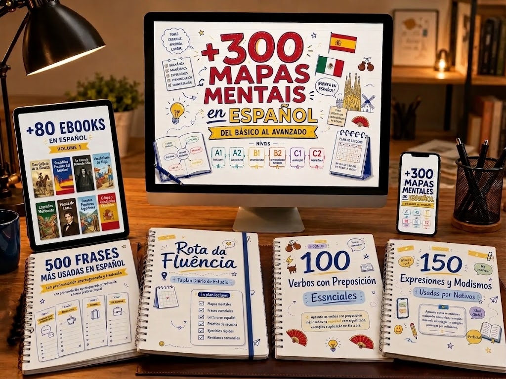 Mockup do Kit Completo de Espanhol Visual