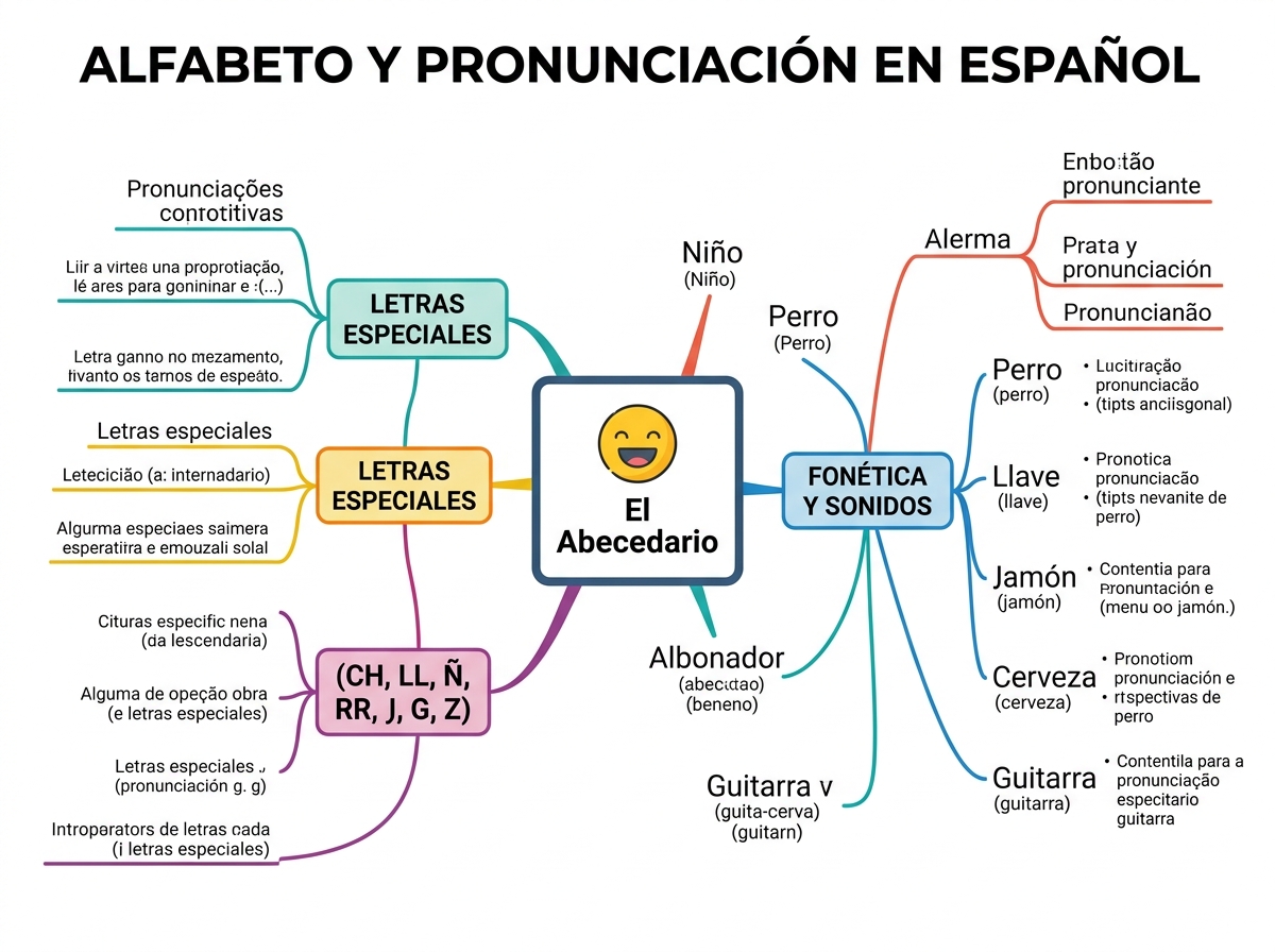 Visualização do mapa mental - Alfabeto e Pronúncia em Espanhol