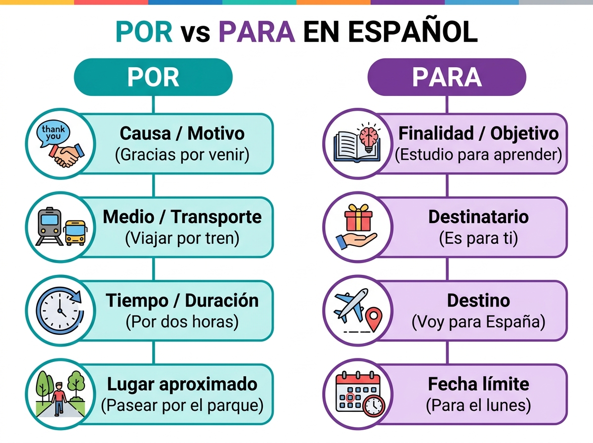 Visualização do mapa mental - Por vs Para em Espanhol